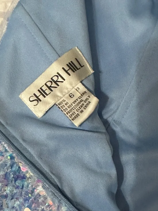 Sherri Hill Light Blue Sequin One Shoulder Mini Dress Size 6 Prom Party - Picture 2 of 6
